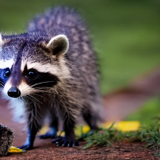 Image similar to a cute baby raccoon playing with a shoe, 5 0 mm f 1. 4