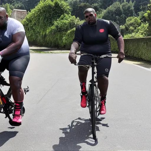 Image similar to obese r kelly and kanye west cycling the tour the france