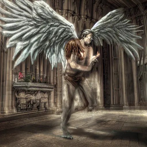 Image similar to biblically accurate monster, angel, hyperrealistic render, hdr, be not afraid