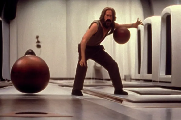 Prompt: “the big Lebowski levitating a bowling ball up off the floor in Star Wars”