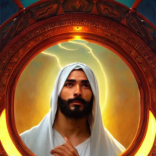 Prompt: perfectly-centered-Portrait of a latino cleric druid god, The Perfect Human male Specimen, intricate, elegant, athletic, super highly detailed, professional digital painting, artstation, concept art, smooth, sharp focus, no blur, no dof, extreme illustration, Unreal Engine 5, 8K, art by artgerm and greg rutkowski and alphonse mucha loish and WLOP