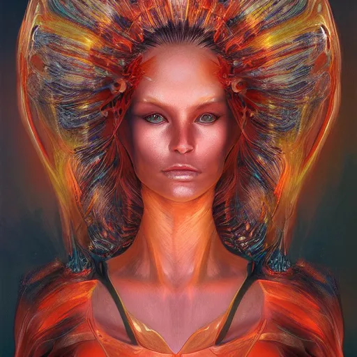 Image similar to A stunning portrait of a fire goddess by Jim Burns, fantasy, Trending on artstation.