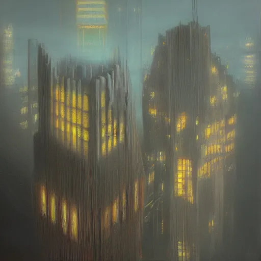 Prompt: futuristic cyberpunk gormenghast, volumetric light, oil on canvas