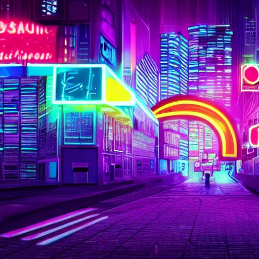 Image similar to hamster in a rainbow cyberpunk city with bright neon lights, 8 k, hd, light reflection