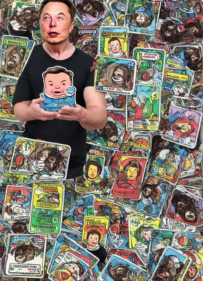 Image similar to elon musk ox garbage pail kid trading card