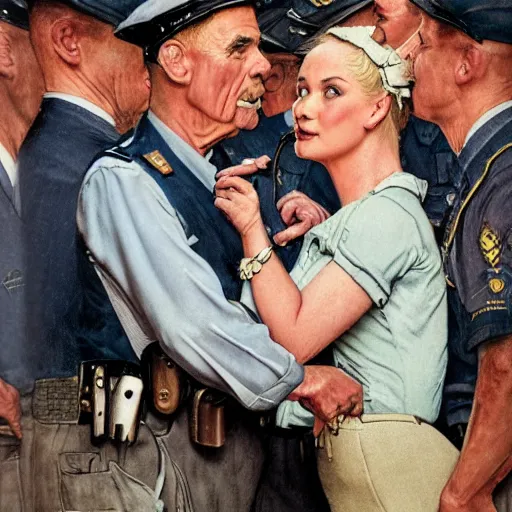 Image similar to hybrid of pig and nyc policeman, annoyed, ultra detailed, photo realistic, style of norman rockwell.