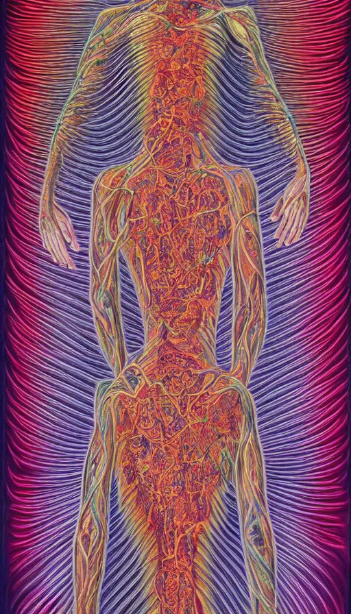 Image similar to The end of an organism, by Alex Grey ,