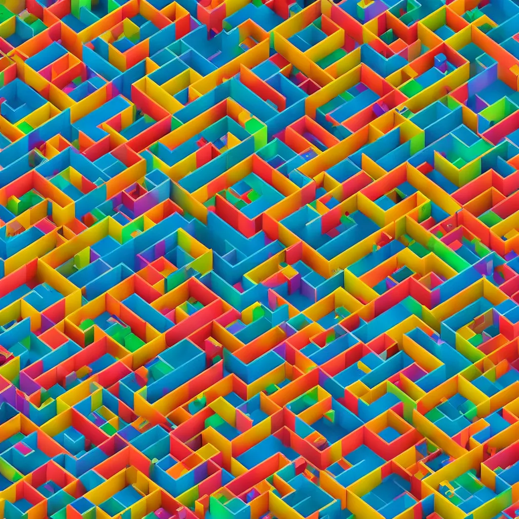 Image similar to wimmelbilder maze made of tetris blocks, unreal engine, octane render, isometric, very sharp