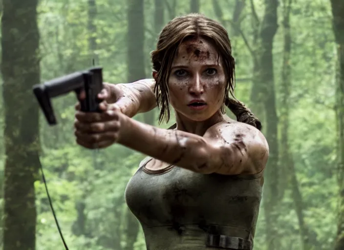 Image similar to film still of!!!! daisy edgar - jones!!! as lara croft in new tomb raider movie, 8 k