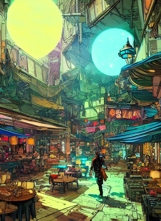 Image similar to bazaar zouk oriantal full color sky shine place mosquet painting digital illustration hdr stylized digital illustration video game icon global illumination ray tracing advanced technology that looks like it is from borderlands and by feng zhu and loish and laurie greasley, victo ngai, andreas rocha, john harris