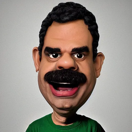 Image similar to beautifully rendered, masterpiece, caricature, claymation, luis guzman as luigi making absurd silly looking faces