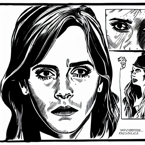 Image similar to emma watson in watchmen comic, drawn by dave gibbons, extreme detail, sharp focus, dramatic, artstation