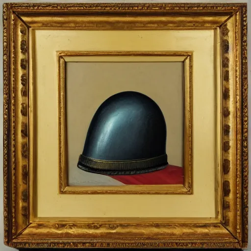 Prompt: still life oil painting of a prussian pickelhaube