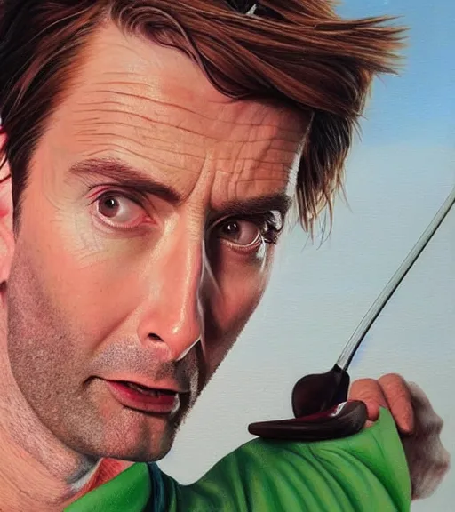Image similar to david tennant dressed as a golfer, very detailed eyes, hyperrealistic, very detailed painting by Glenn Fabry, by Joao_Ruas