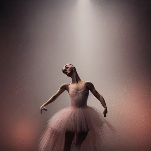 Image similar to full body pose, hyperrealistic photograph of ballerina dim volumetric lighting, 8 k, octane beautifully detailed render, extremely hyper detailed, intricate, epic composition, cinematic lighting, masterpiece, trending on artstation, very very detailed, stunning, hdr, smooth, sharp focus, high resolution, award, winning photo, dslr, 5 0 mm