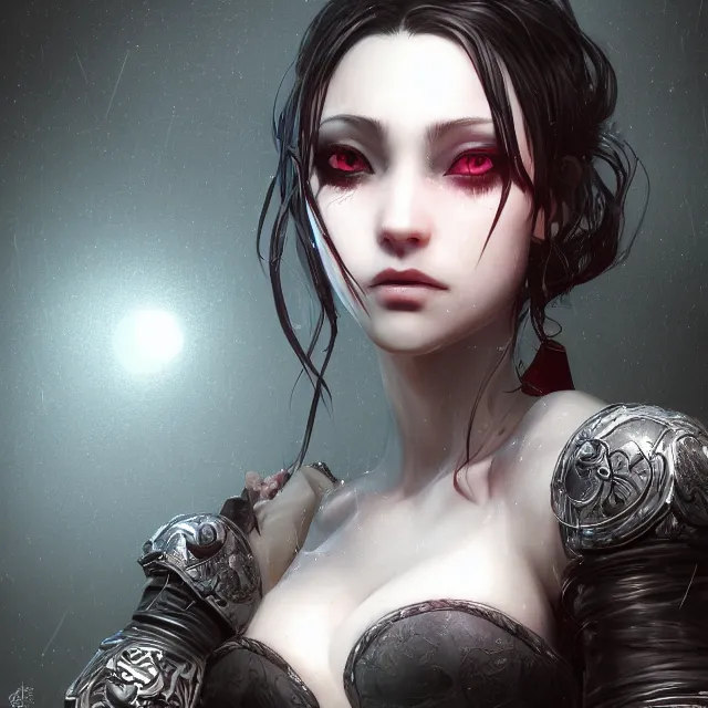 Prompt: the portrait of the neutral evil fallen female dark knight vagabond as absurdly beautiful, gorgeous, elegant, sophisticated, realistic sensual young idol, an ultrafine hyperdetailed illustration by irakli nadar, intricate linework, bright colors, octopath traveler, final fantasy, unreal engine highly rendered, global illumination, radiant light, detailed and intricate environment