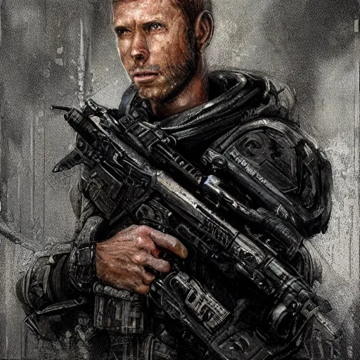 Image similar to portrait of a man by greg rutkowski, jenzen ackles as a weyland - yutani mercenary, from aliens franchise, he is about 3 0 years old, military composure, wearing white and black colored tactical gear, highly detailed portrait, digital painting, artstation, concept art, smooth, sharp foccus ilustration, artstation hq