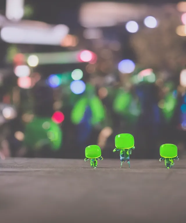 Prompt: high quality presentation photo of cute little green men from outer space, photography 4k f1.8 anamorphic bokeh 4k Canon Nikon