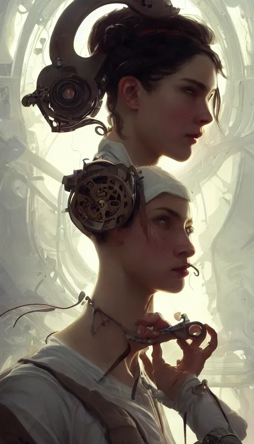 Image similar to crazy inventor, sweaty, insane, intricate, highly detailed, digital painting, artstation, concept art, smooth, sharp focus, illustration, Unreal Engine 5, 8K, art by artgerm and greg rutkowski and alphonse mucha