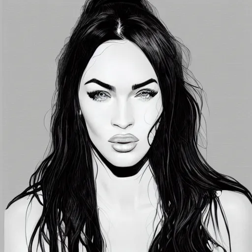 Image similar to “Megan Fox, portrait!!! Portrait based on doodles, scribbled lines, sketch by Liz Y Ahmet, monochrome, concept Art, millions lines, white background, ultra detailed portrait, 4k resolution”