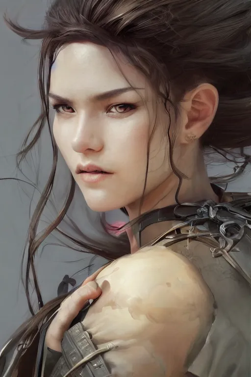 Image similar to A masterpiece portrait of a Incredibly beautiful queer Syberian post apocalyptic shaman girl . medium shot, intricate, elegant, highly detailed. trending on artstation, digital art, by Stanley Artgerm Lau, WLOP, Rossdraws, James Jean, Andrei Riabovitchev, Marc Simonetti, Yoshitaka Amano