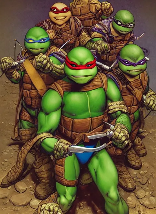 prompthunt: leonardo from teenage mutant ninja turtle, turtle shell!!!,  intricate, highly detailed, green skin!, digital painting, artstation,  concept art, smooth, sharp focus, illustration