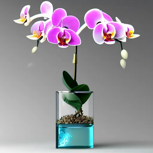 Prompt: orchid made of glass, hd, photo realistic, 3 d render,