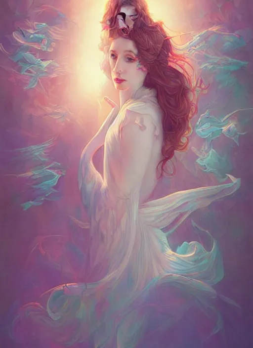 Prompt: of ethereal fantasy, young beautiful Amouranth, elegant, ethereal dreamy light, art by James Jean, james jean pastiche