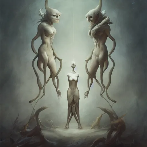 Image similar to people tethered and sewn to each other, in the style of peter mohrbacher by weta digital and beth cavener, high face symmetry, intricate, masterpiece, award winning, high face symmetry, intricate