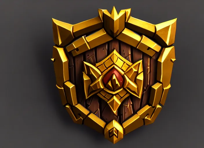 Image similar to gilded spiked wooden shield, stylized stl, 3 d render, activision blizzard style, hearthstone style