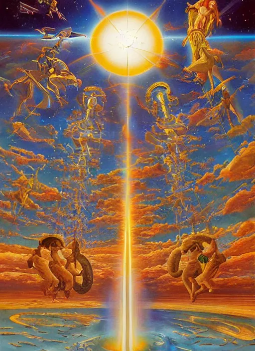 Prompt: a visual depiction of astral projection, large scale painting by robert mccall and vladimir kush