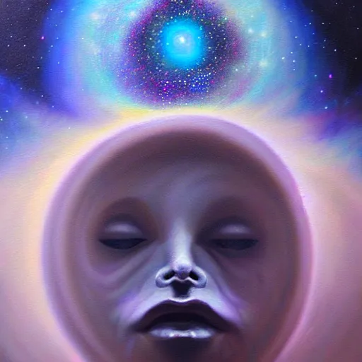 Prompt: facing the darkness, galactic nebular astral realm sacred journey in oil painting, trending on artstation, award winning, emotional, highly detailed surrealist art