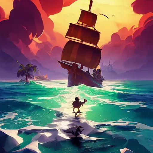 Image similar to painting treasure on sea of thieves game smooth median photoshop filter cutout vector, behance hd by jesper ejsing, by rhads, makoto shinkai and lois van baarle, ilya kuvshinov, rossdraws global illumination