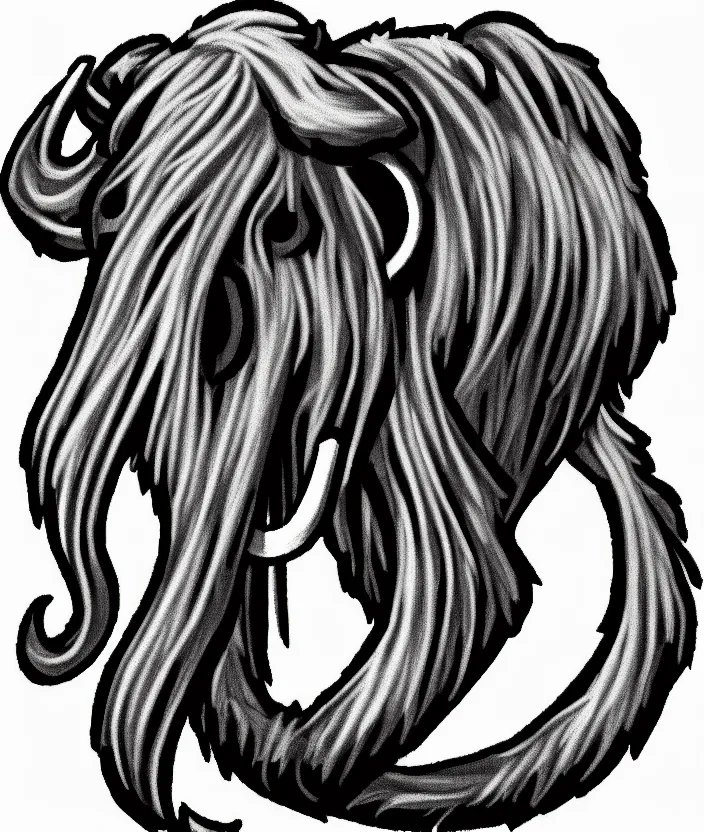 Prompt: stylized wooly mammoth sports logo!!! sketch!!!, black and white