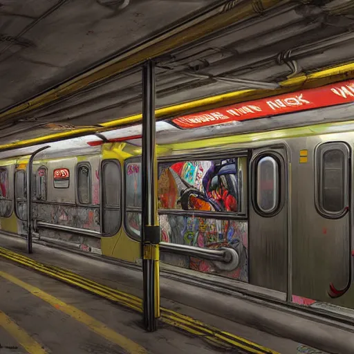 Image similar to new york subway graffiti masterpiece, hyperdetailed, artstation, cgsociety