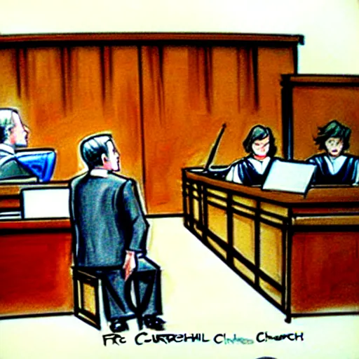 Image similar to [ prompt ridiculous courtroom scene drawn by marilyn church ]