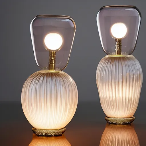 Prompt: Table lamps by Bruce Munro and Lalique