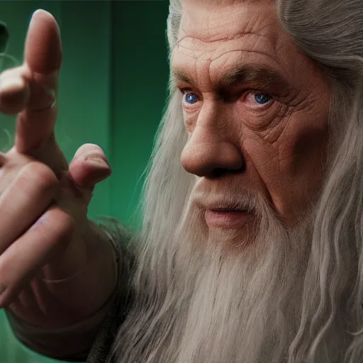 Prompt: film still of gandalf starring as the hulk, realistic extremely detailed photo style painting, granular detail, holographic krypton ion, octane render, 4 k, f 3 2, 5 5 mm photography, wide angle