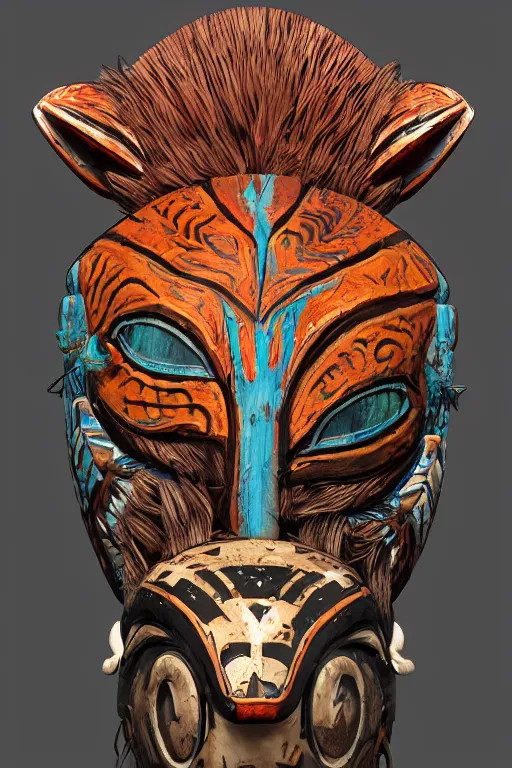 Image similar to totem animal tribal vodoo mask feather gemstone plant global illumination ray tracing hdr that looks like it is from borderlands and by feng zhu and loish and laurie greasley, victo ngai, andreas rocha, john harris