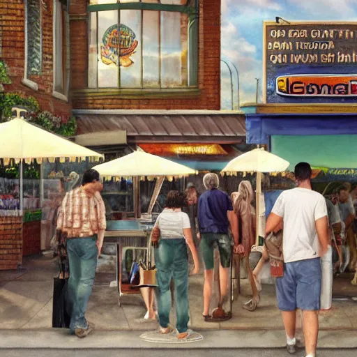 Prompt: bustling economy organised retail cannabis leaf in a pot industry, aussie, fun concept digital art, environment portrait by steve hanks, australia rendered in pixar