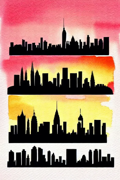 Image similar to minimalist watercolor art of new york skyline at sunset, illustration, vector art