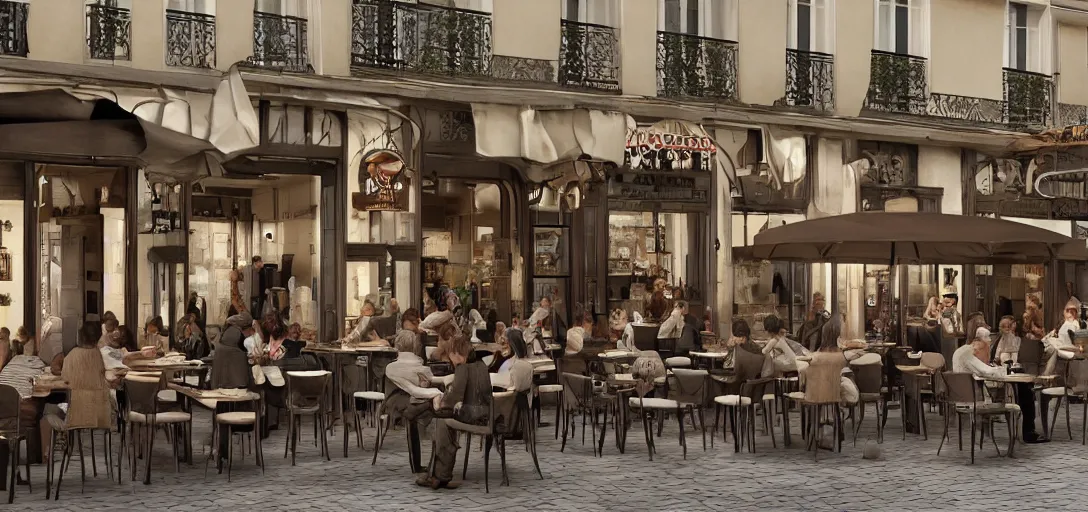 Prompt: a photorealistic render of a parisian cafe at lunch time but all the chairs look like the iron throne, iron throne from game of thrones, fancy french waiters, ultra detailed face, 8 k, artstation, volumetric lighting, smooth, highly detailed, octane render, by andres rocha and albert bierstadt and greg rutkowski