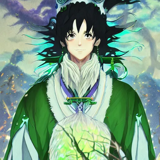Prompt: portrait of druid biden as the master of the green winds of nature, anime fantasy illustration by tomoyuki yamasaki, kyoto studio, madhouse, ufotable, trending on artstation