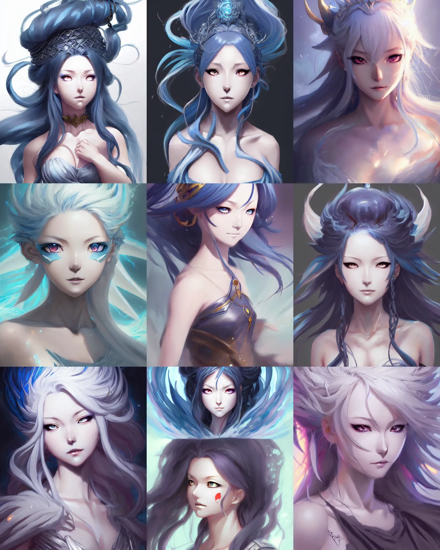 Prompt: Character concept art of an anime Goddess of Storms || cute-fine-face, pretty face, realistic shaded Perfect face, fine details by Stanley Artgerm Lau, WLOP, Rossdraws, James Jean, Andrei Riabovitchev, Marc Simonetti, and Sakimichan, tranding on artstation