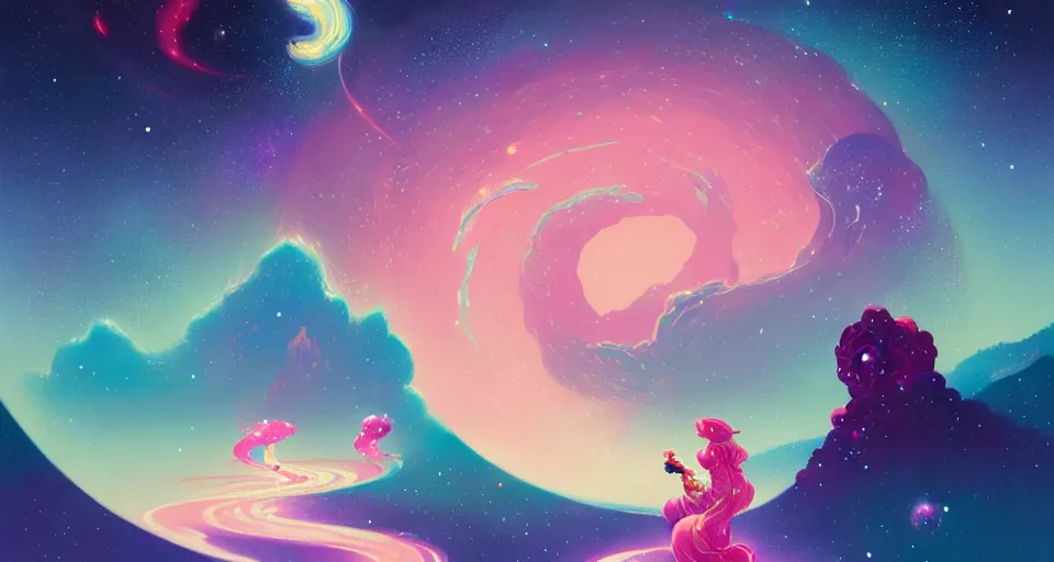 Prompt: milky way surrounded with spiriling sparkling rose crystals and galaxies, by peter mohrbacher, hyper light drifter color pallet, ukiyo - e trending on artstation