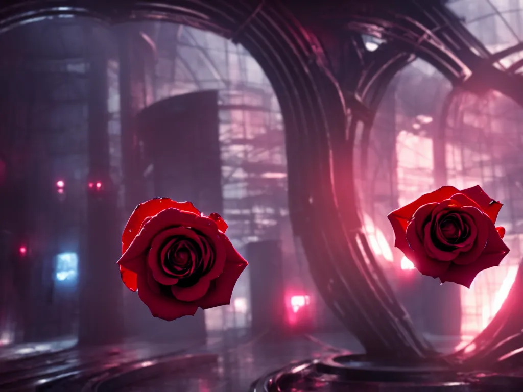 Prompt: film still of a rose in a marvel movie, science fiction industrial hard science concept art, 8K render octane high definition cgsociety, photorealistic, unreal engine 5