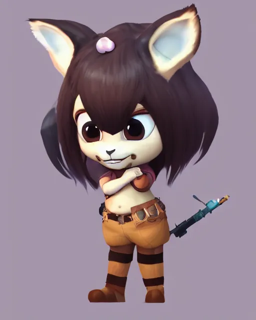 Image similar to female furry mini cute style, highly detailed, rendered, ray - tracing, cgi animated, 3 d demo reel avatar, style of maple story and zootopia, maple story gun girl, fox from league of legends chibi, soft shade, soft lighting