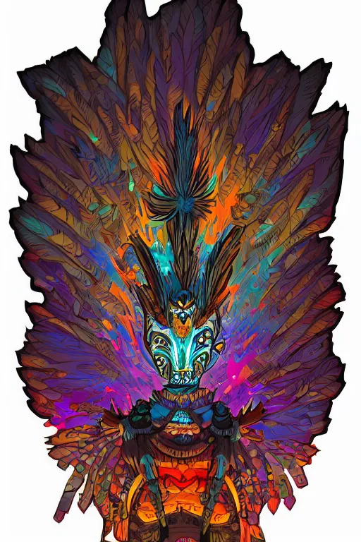 Image similar to totem animal mask tribal feather gemstone plant wood rock shaman vodoo video game vector illustration vivid multicolor borderlands comics by josan gonzales and dan mumford radiating a glowing aura