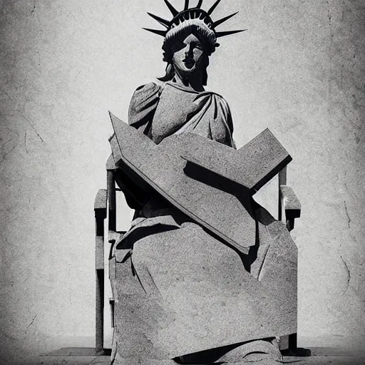 Image similar to photomanipulation of statue of liberty sitting down with legs crossed, humor, ultrarealism, detailed, trending on artstation