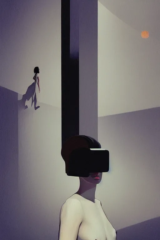 Image similar to woman wearing oculus and digital glitch head edward hopper and james gilleard, zdzislaw beksisnski, higly detailed
